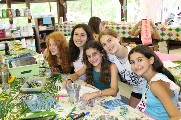 Campers doing arts & crafts.